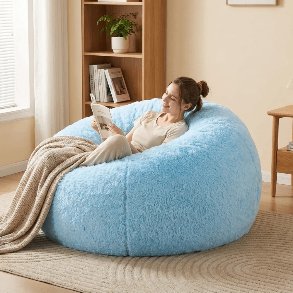 Comfy Soft Fluffy Plush Lazy Sofa Cover Large Size Round Cushion Cover Cozy Colorful Beanbag Sofa Cover Dorm Room