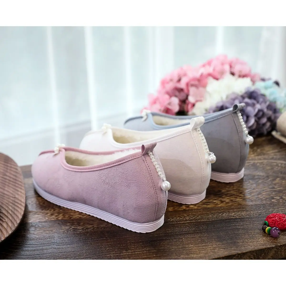 Zapatos Hanfu con forro de algodón de felpa, zapatos de tela Jacquard de Color sólido, zapatos de otoño e invierno, viejo Pekín
