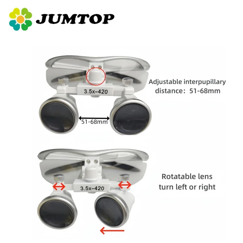 JUMTOP Dental 3.5X Magnifying Glass with LED Light Binocular Medical Loupes 320mm-420mm Working Distance