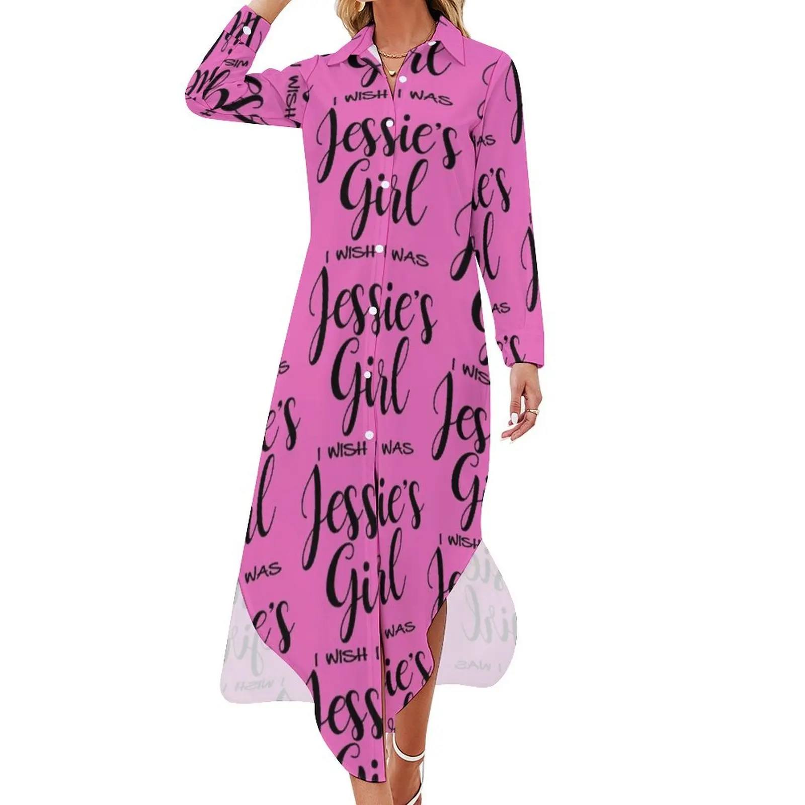 

I wish I was Jessie's Girl - Black Long Sleeved Shirt Dress women's summer dresses 2024 summer clothes for women