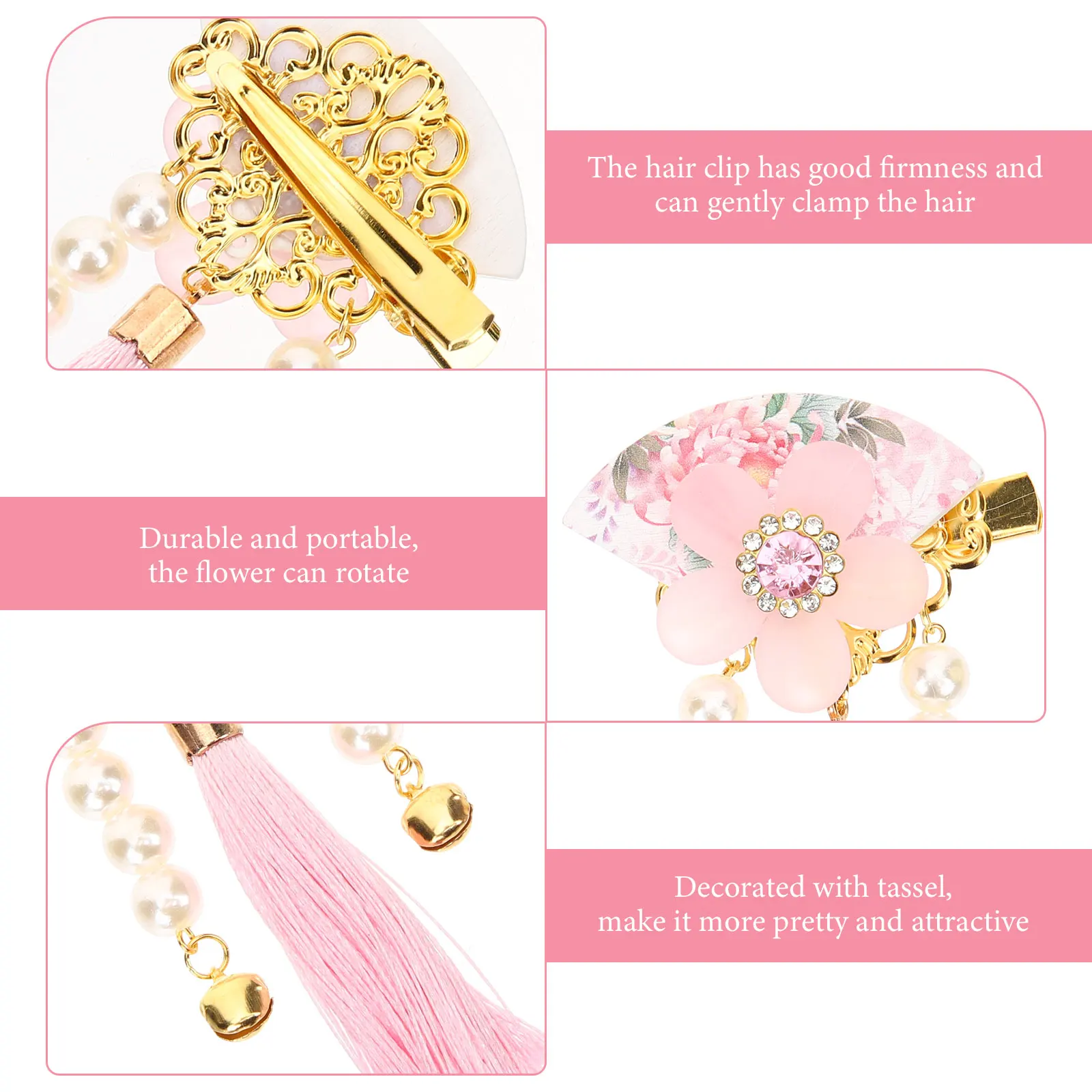 

Hair Clip Accessories Bright Color Tassel Flower Fan Acrylic Resin Kimono Style Headdress Fits Thick Thin Hair Party