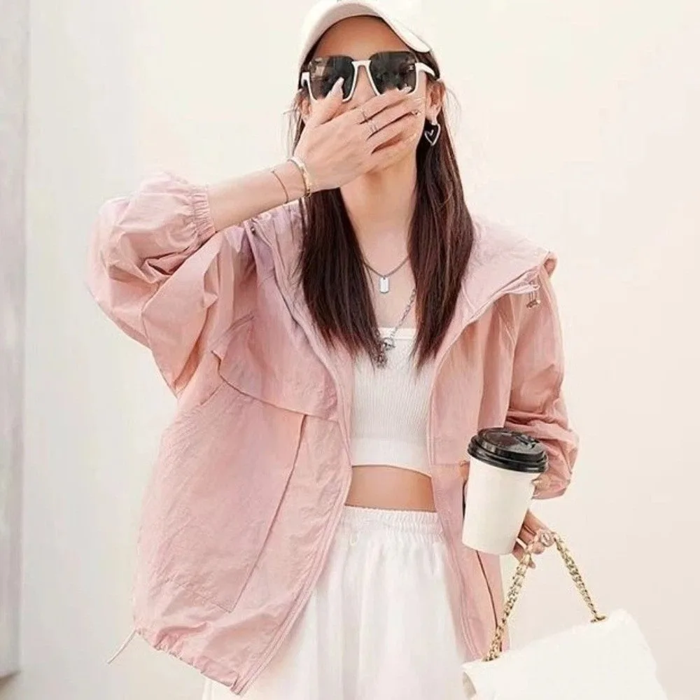 Anti UV Sun Protection Jacket Long Sleeve Sweatshirt Summer Sunscreen Coat Solid Color with Zipper Sun-Protective Tops Walking