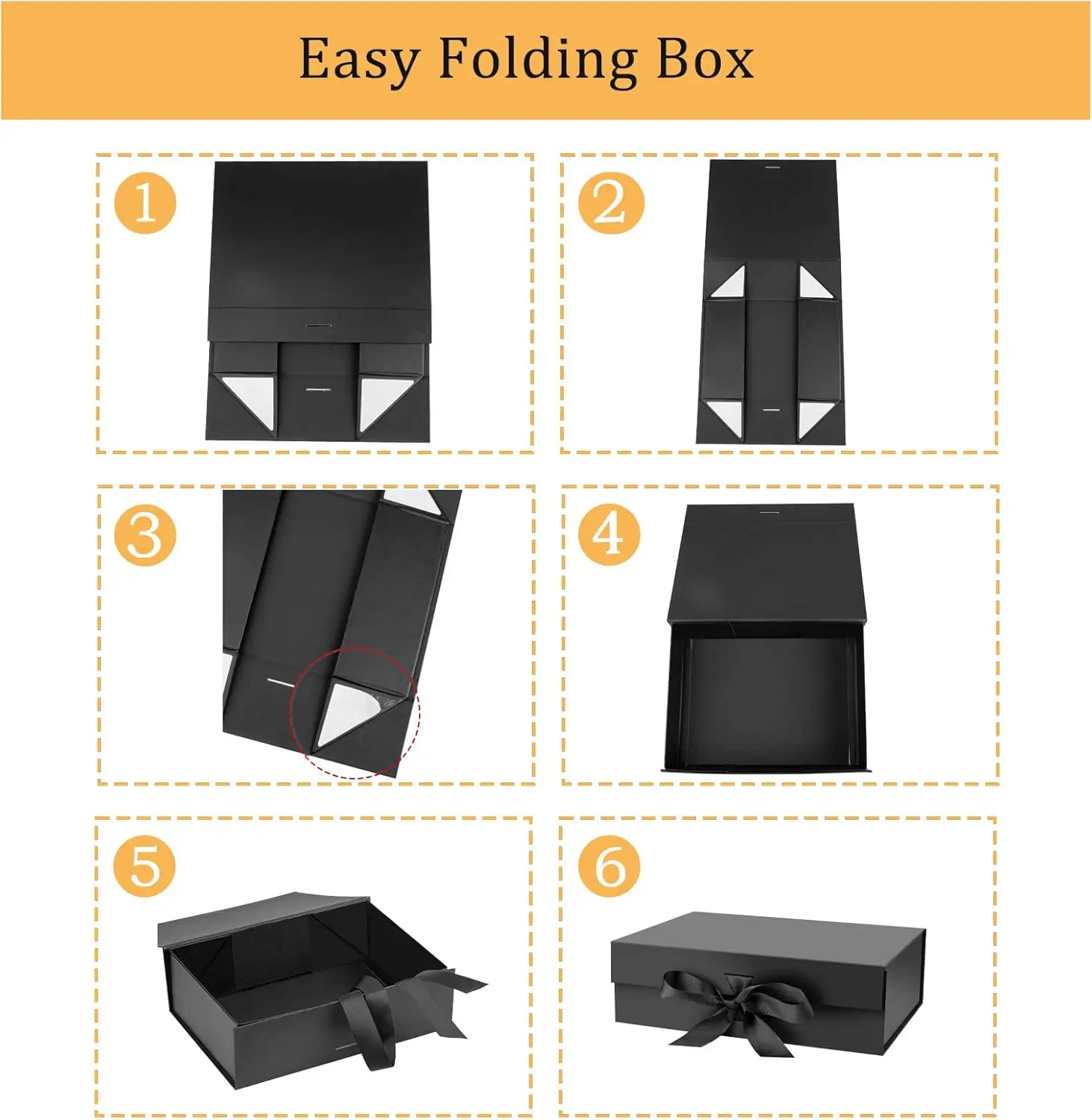 

Black Magnetic Gift Box with Lid and Ribbon for Presents