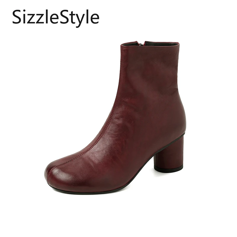 

Fashion Women's Solid Color Round Toe Simple Contrast Stitching Side Zipper Thick High Heel Fashion Boots