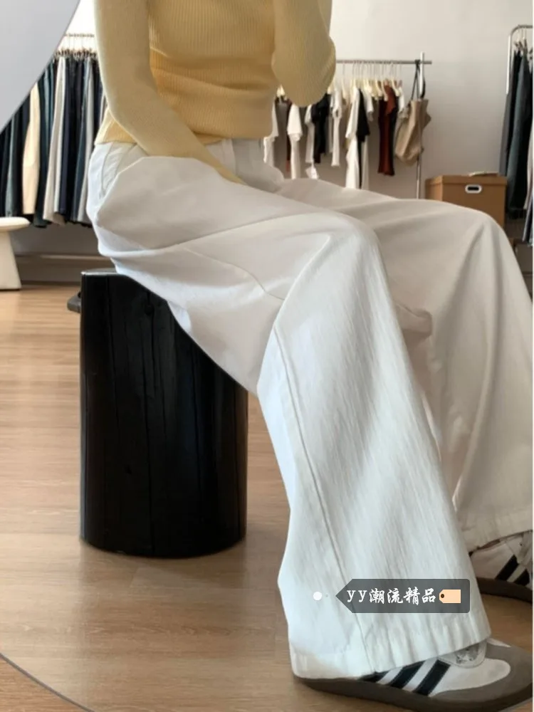 

Американские женские джинсы с высокой талией, свободные, белые, широкие, прямые, плиссированные, повседневные, тонкие, зимние, новые, маленькие размеры