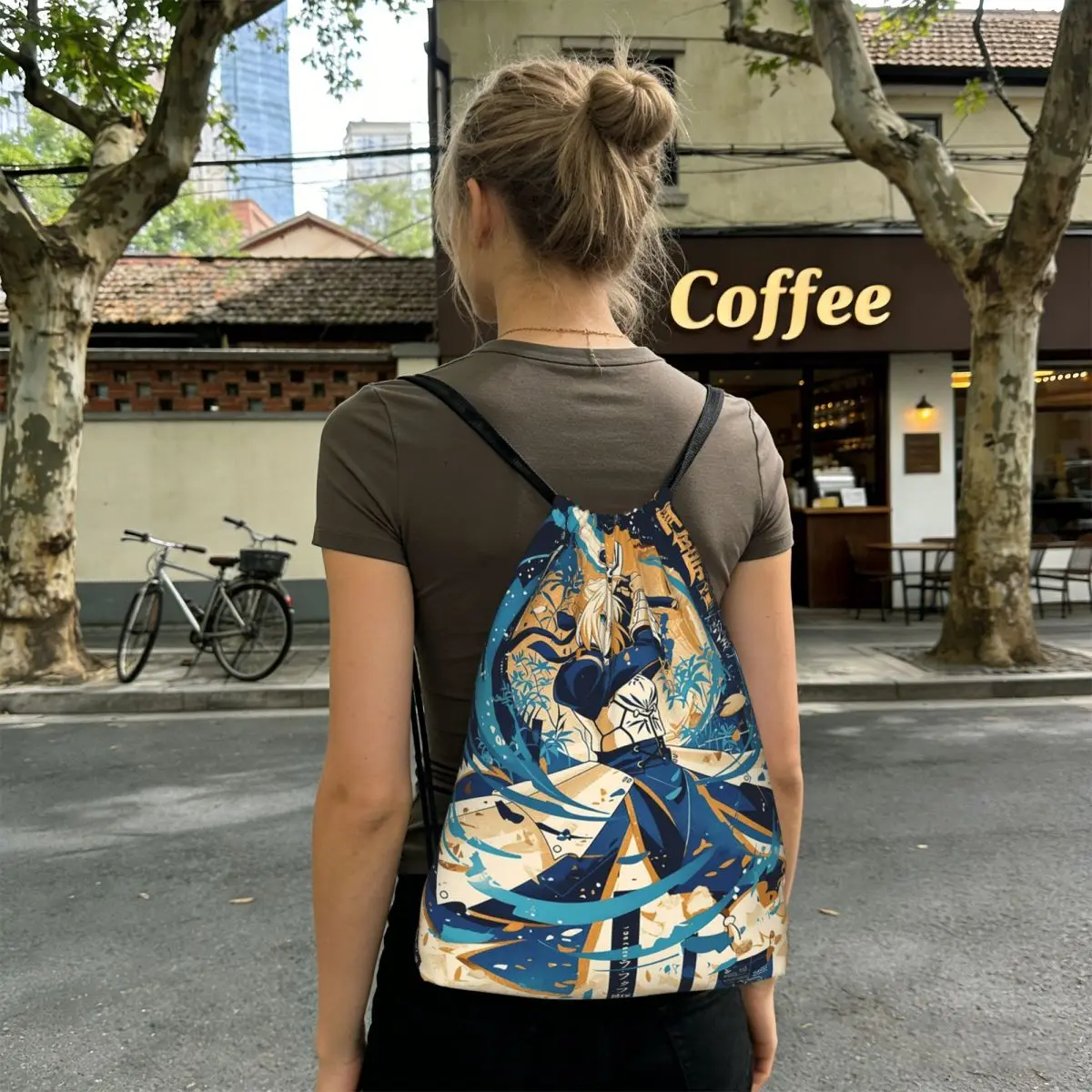 Mochilas de Anime Saber Artoria Battle Ready Fate Stay Night, Bolsas con Cordón Portátiles, Bolsas para Zapatos, Bolsas para Libros para Hombres, Mujeres y Estudiantes