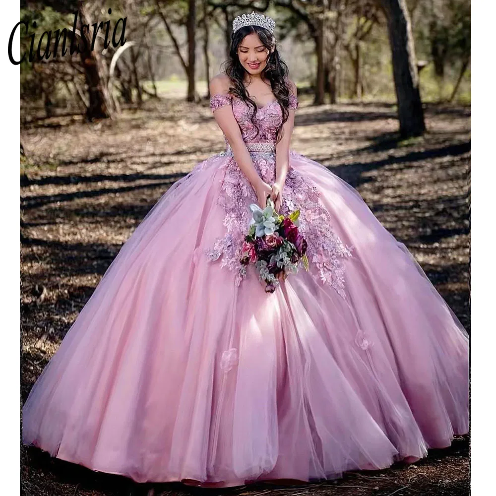 Pink Quinceanera Dresses Beaded Appliques Ball Gown Princess Sweet 16 15 Year Girl vestidos de 15 años xv