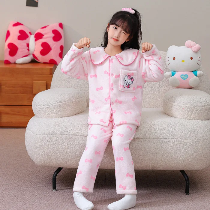 بيجامات أطفال أنيمي تشيكاوا هاتشيوير شتوية جديدة من الصوف المخملي للفتيات الأميرة موضة التلبيب ملابس منزلية كاواي ناعمة دافئة