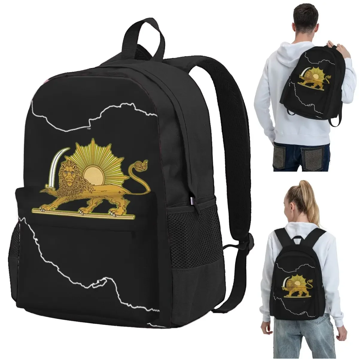 Iran Black Persian Lion Backpack Student BookBag Kids School Bag Computer Shoulder Bags for Boys Girls