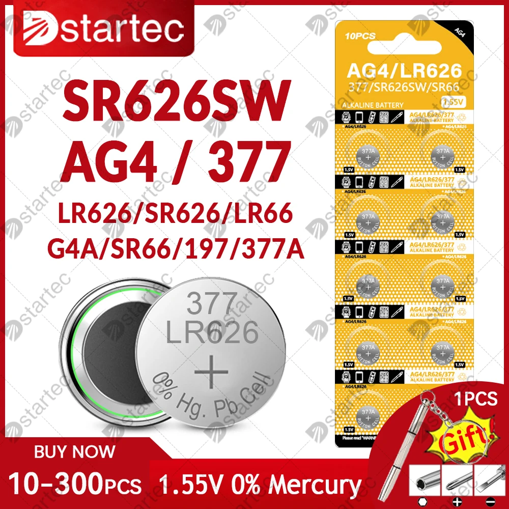 10-300PCS LR626 AG4 Button Batteries SR626SW 377A 377 177 376 SR66 626A L626 1.55V Alkaline Coin Cell Silver Oxide Watch Battery