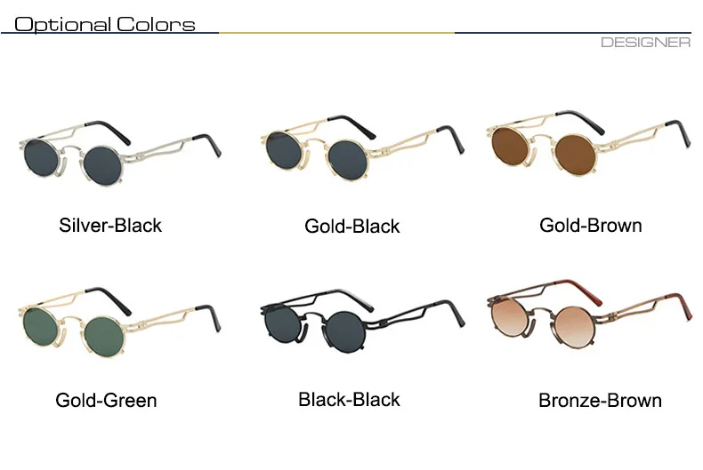Punk Kleine Runde Sonnenbrille Frauen Retro Marke Designer Metall Rahmen Fashion Shades UV400 Sonnenbrille Weibliche Outdoor Brillen Männer – Detail 5