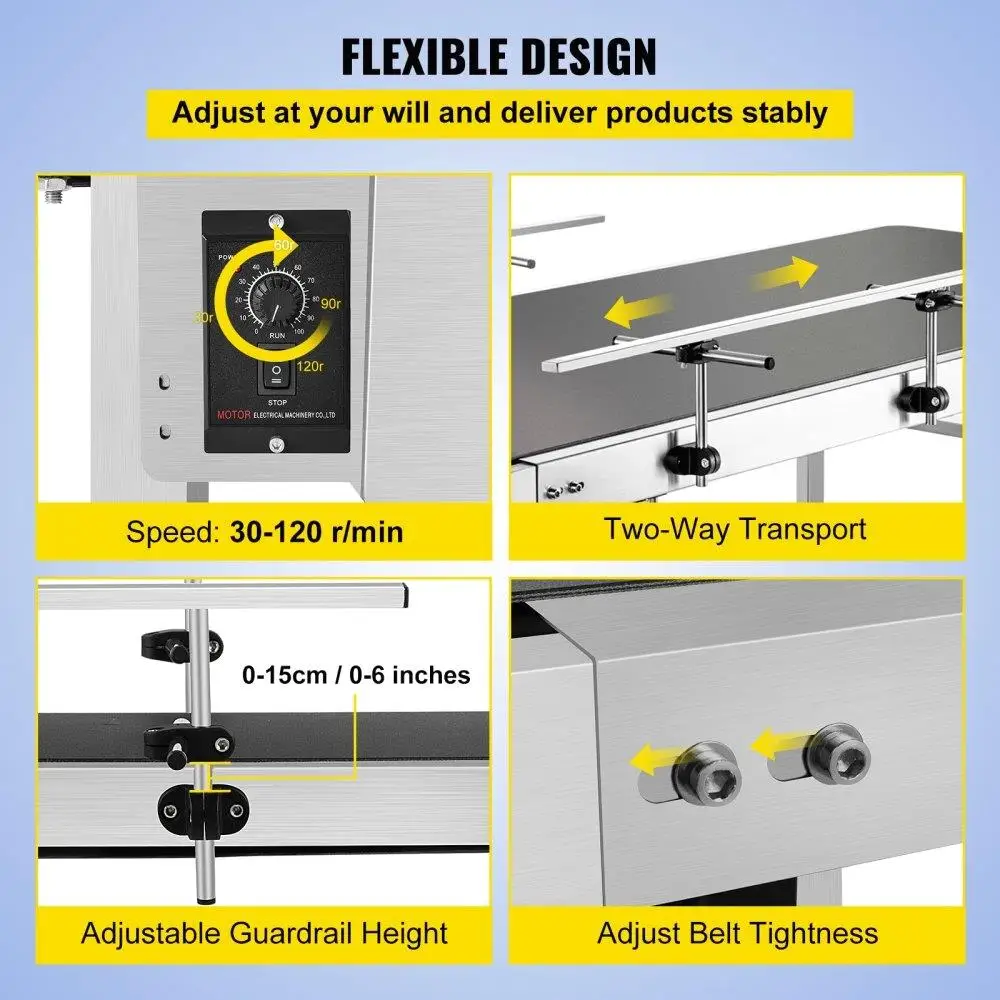 Bandtransportband Lengte 59 inch, PVC transportbandbreedte 23,6-inch, gemotoriseerde transportband Industriële transporttransportband met dubbele