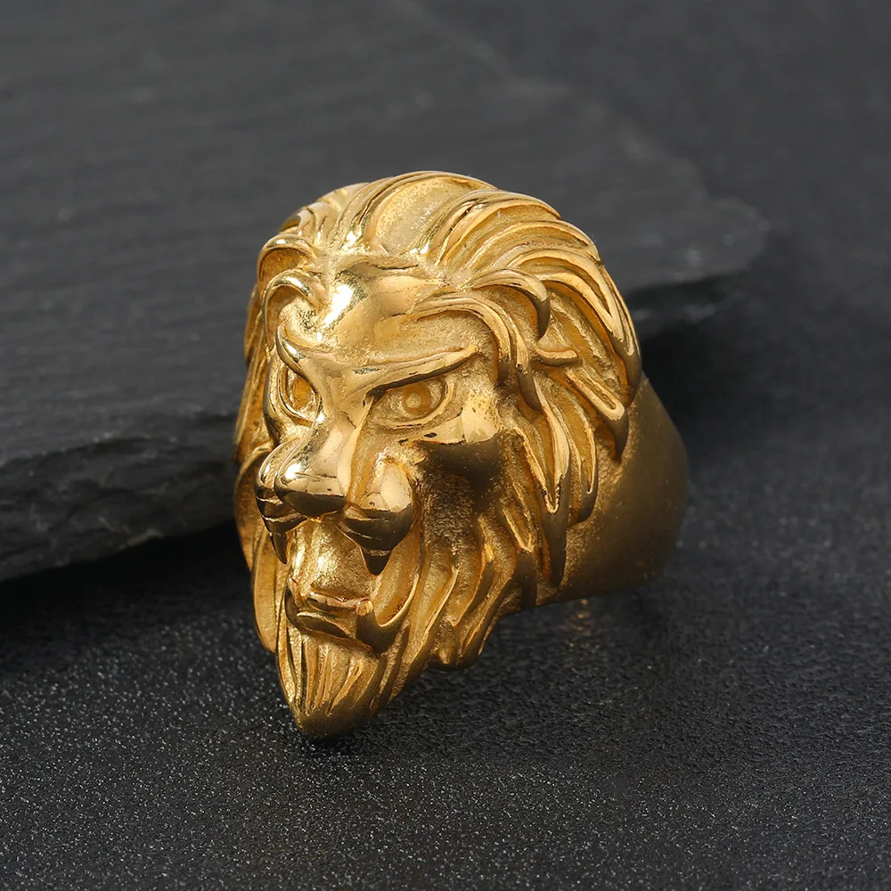 Stainless steel hip hop lion head ring men's trendy fashion ring titanium steel casting jewelry