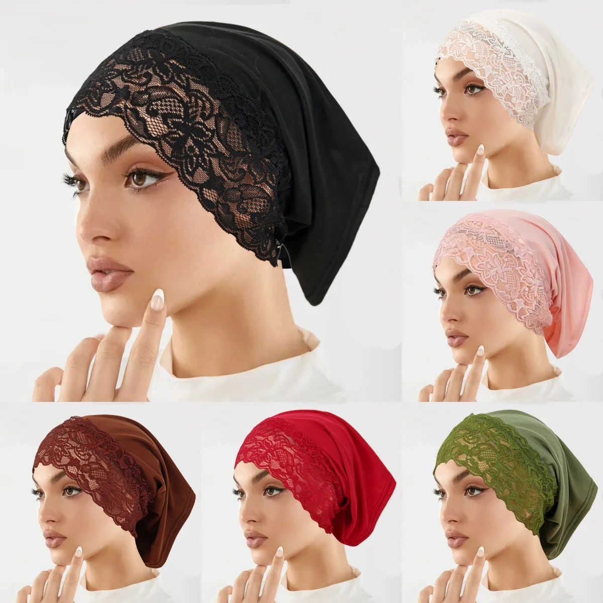 Malaysian Style Lace Hijab Cap, Breathable Undercap for Muslim Women, Elegant Headwear for Daily Prayer