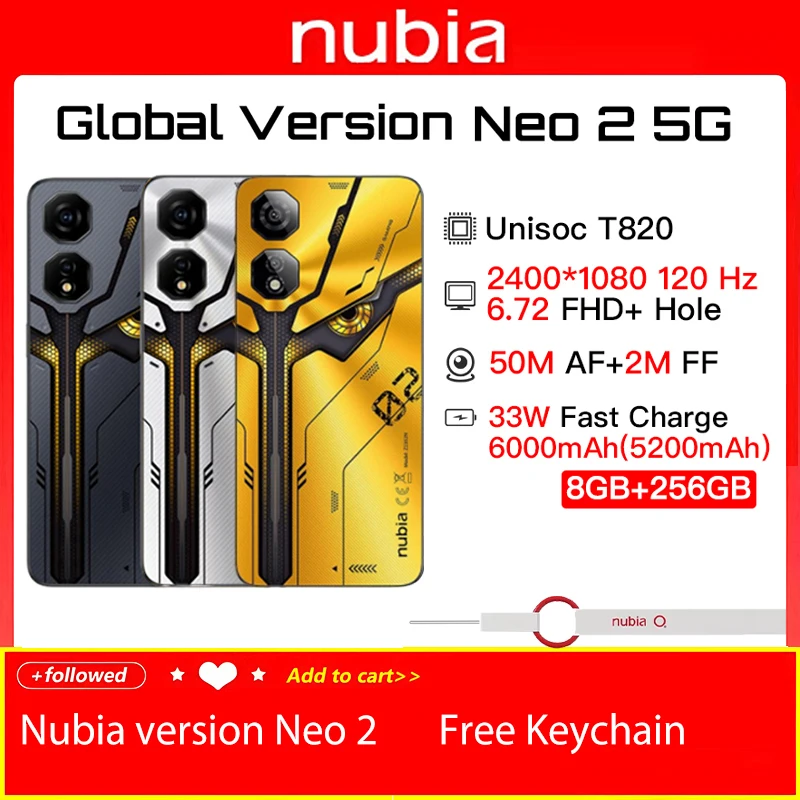 글로벌 버전 Nubia Neo 2 Z2352N Unisoc T820 6.72 인치 120Hz FHD + 2400*1080 6000Mah 33W 고속 충전 NUBIA 5G 카메라 폰 