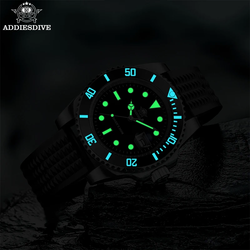 ADDIESDIVE Quartz watch Diving 200M C3 BGW9 Super Luminous Ceramic Bezel Luxury Stainless Steel Rubber Strap Sport Men Watches