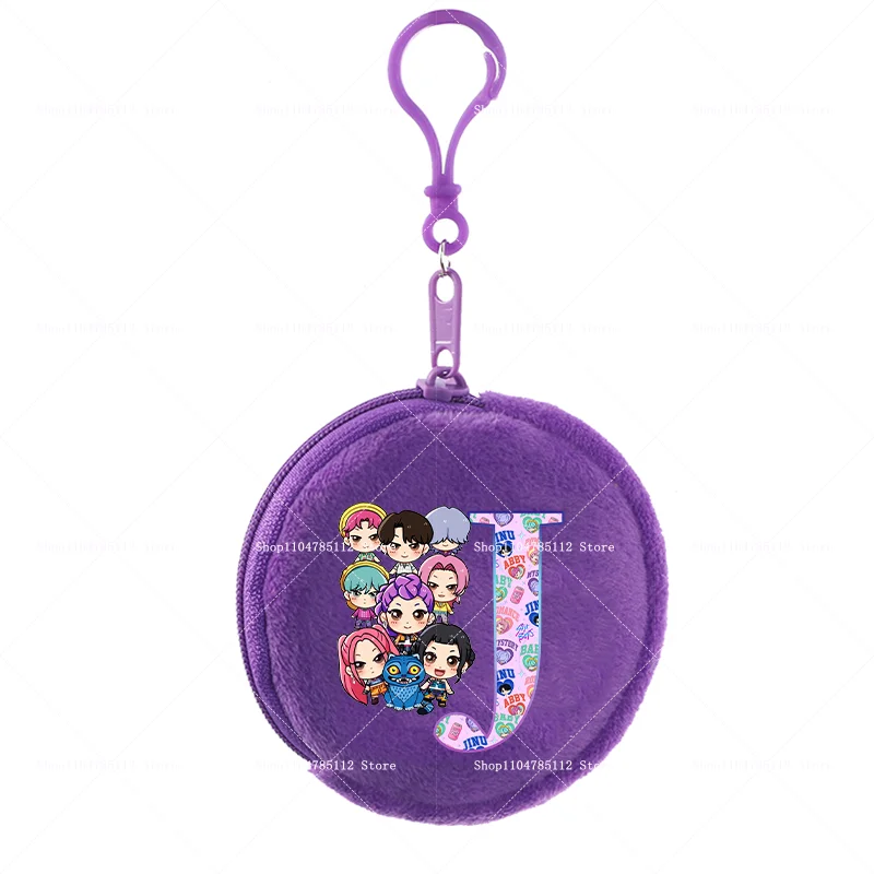 KPop Demon Hunters Purse Kawaii Cartoon Anime Letter A-Z Zipper Wallet Girl Student Round Mini Wallets Trend Pendant Kids Gift