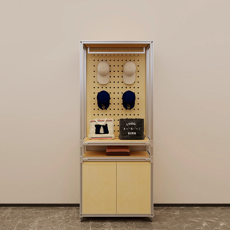 تخصيص متجر بيع بالتجزئة عرض خزانة عرض الرف خشبية Pegboard قبعة تخزين لاعبا اساسيا #1