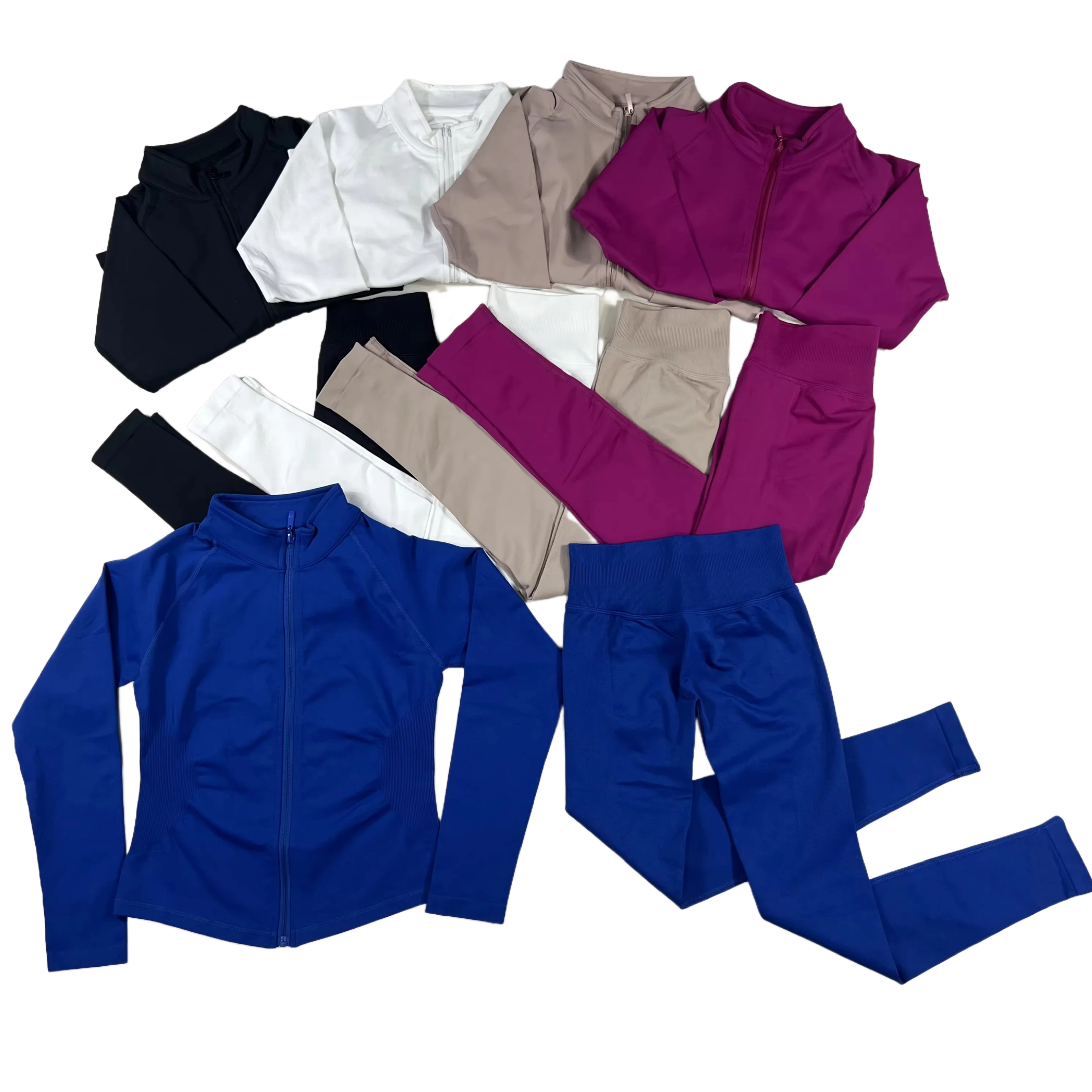 

2-piece Yoga Fitness Suit with Zipper, Long Sleeved Jacket, High Waisted Leggings, Breathable and Quick Drying for Running