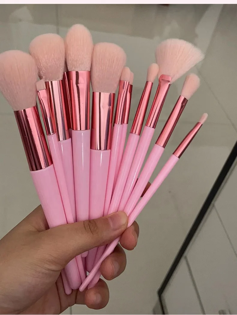 15 Uds. Brochas de maquillaje rosas, cerdas sintéticas Premium, base en polvo, sombra de ojos, juego completo de brochas de maquillaje