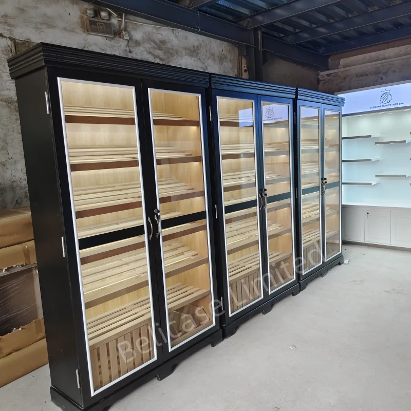 customized.Smoke Shop Furniture Double Door Showcase Display Cigar with Led Lights Cigar Humidifier Cabinet Cigar Humidor Ca