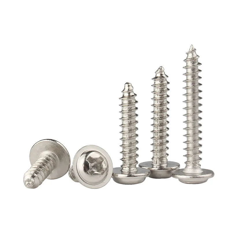 100/50/30/20/10pcs Mini M1.4 M1.7 M2 M2.3 M3 M4 M5 304 Stainless Steel Phillips Cross Round Head With Washer Self Tapping Screw