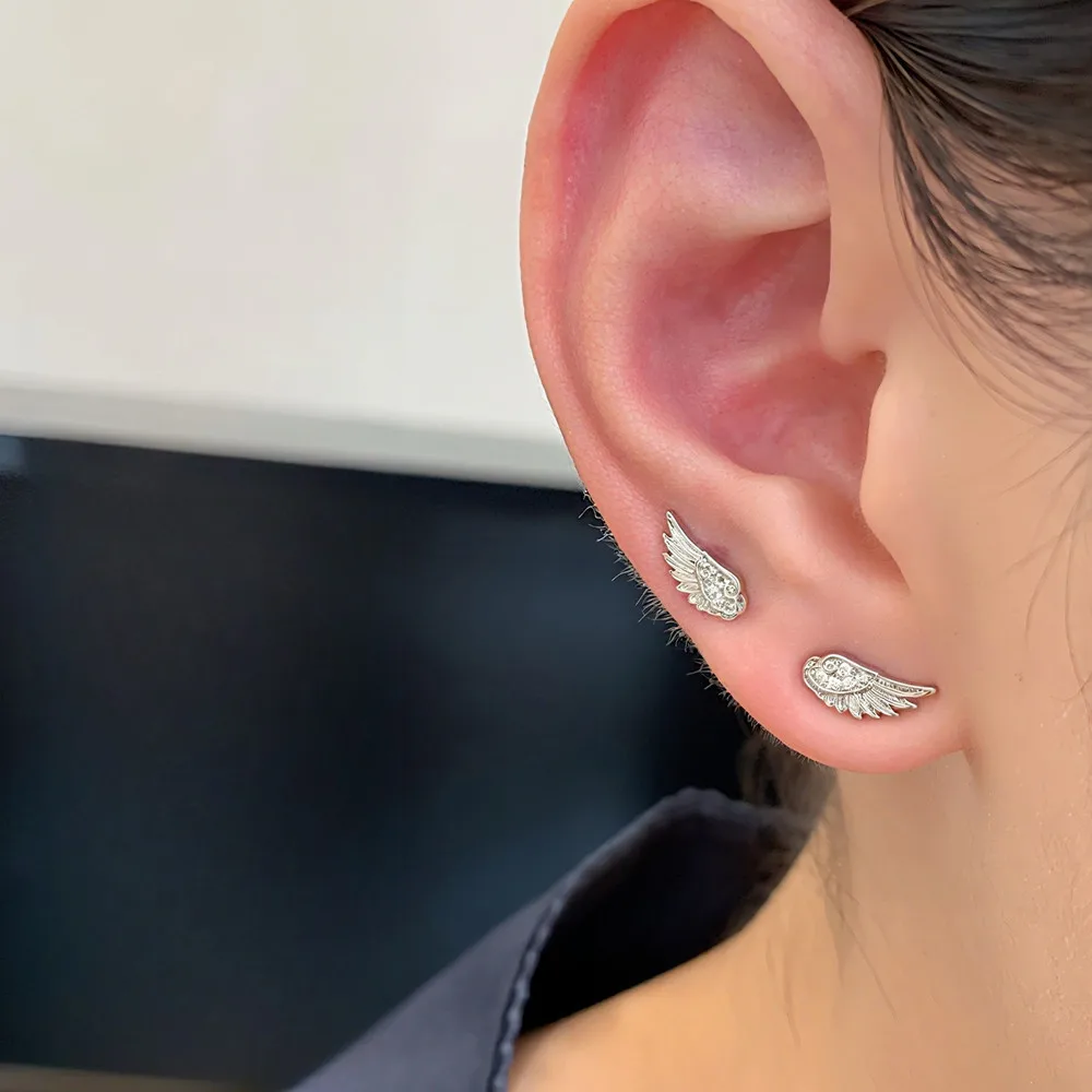 Creative Angel Wings Couple Stud Earrings Alloy Inlaid Rhinestone Feather Piercing Cartilage Ear Unisex Birthday Gift Ideas