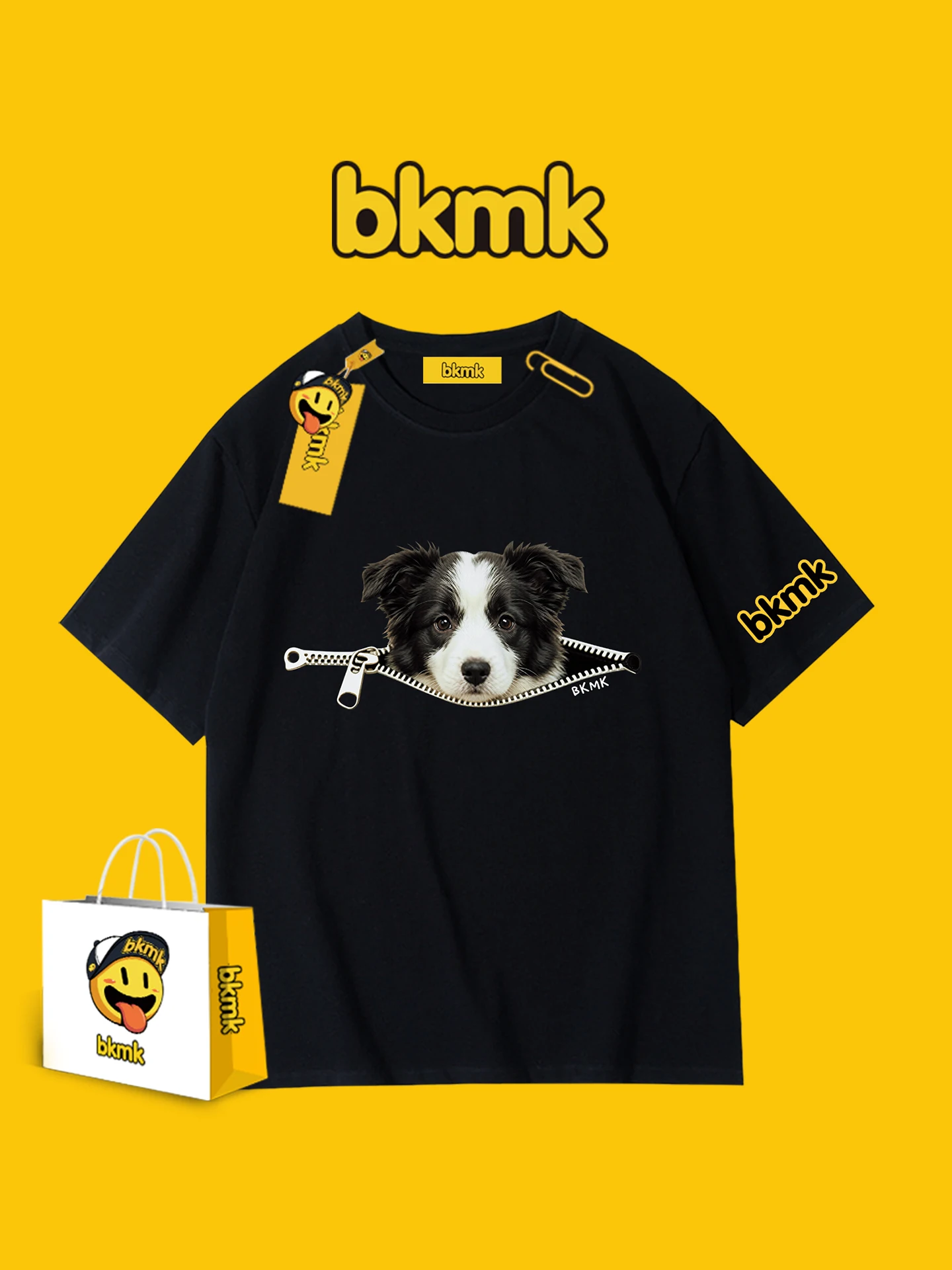 bkmk-men's-short-sleeve-t-shirt-pure-cotton-dog-print-loose-fit-summer-trendy-versatile-breathable-round-neck-tee-casual-wear