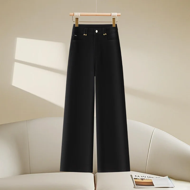 

Fashion Black Slim Straight Jeans for Women Autumn American Retro High Waist Korean Wide Leg Pants