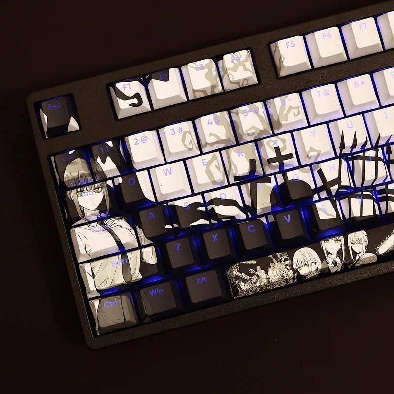 Motosserra homem makima tema keycap cinco lados sublimação de calor 108 teclas pbt material cereja alta seda ergonômica toque suave fresco