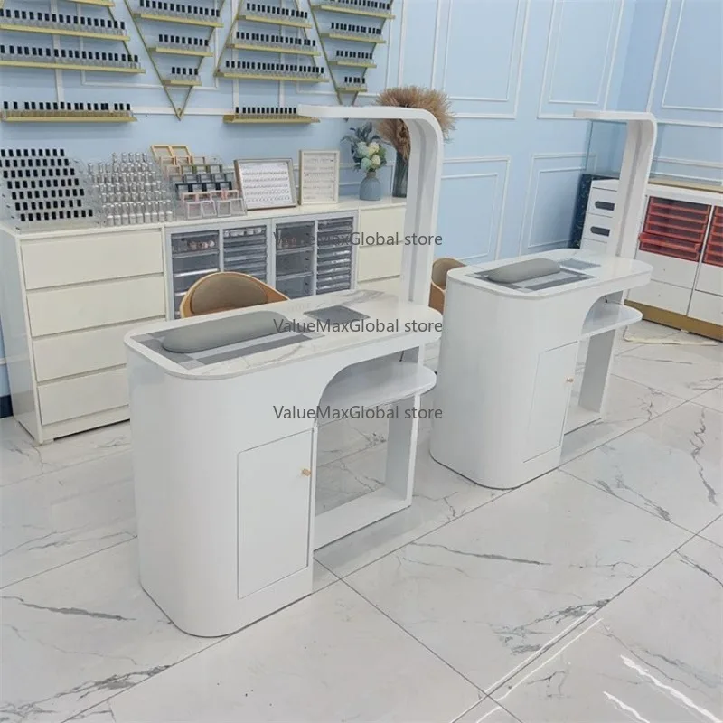 

Nail Salon Manicure Table Dust Collector with Wooden Manicure Table Multifunction Storage Reception Nail Table