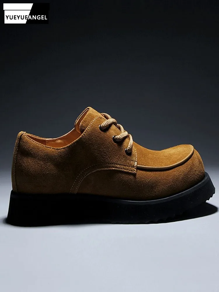 

Мужская обувь, новая повседневная обувь из коровьей замши в американском стиле, деловая обувь на толстой подошве со шнуровкой, туфли дерби из натуральной кожи с круглым носком