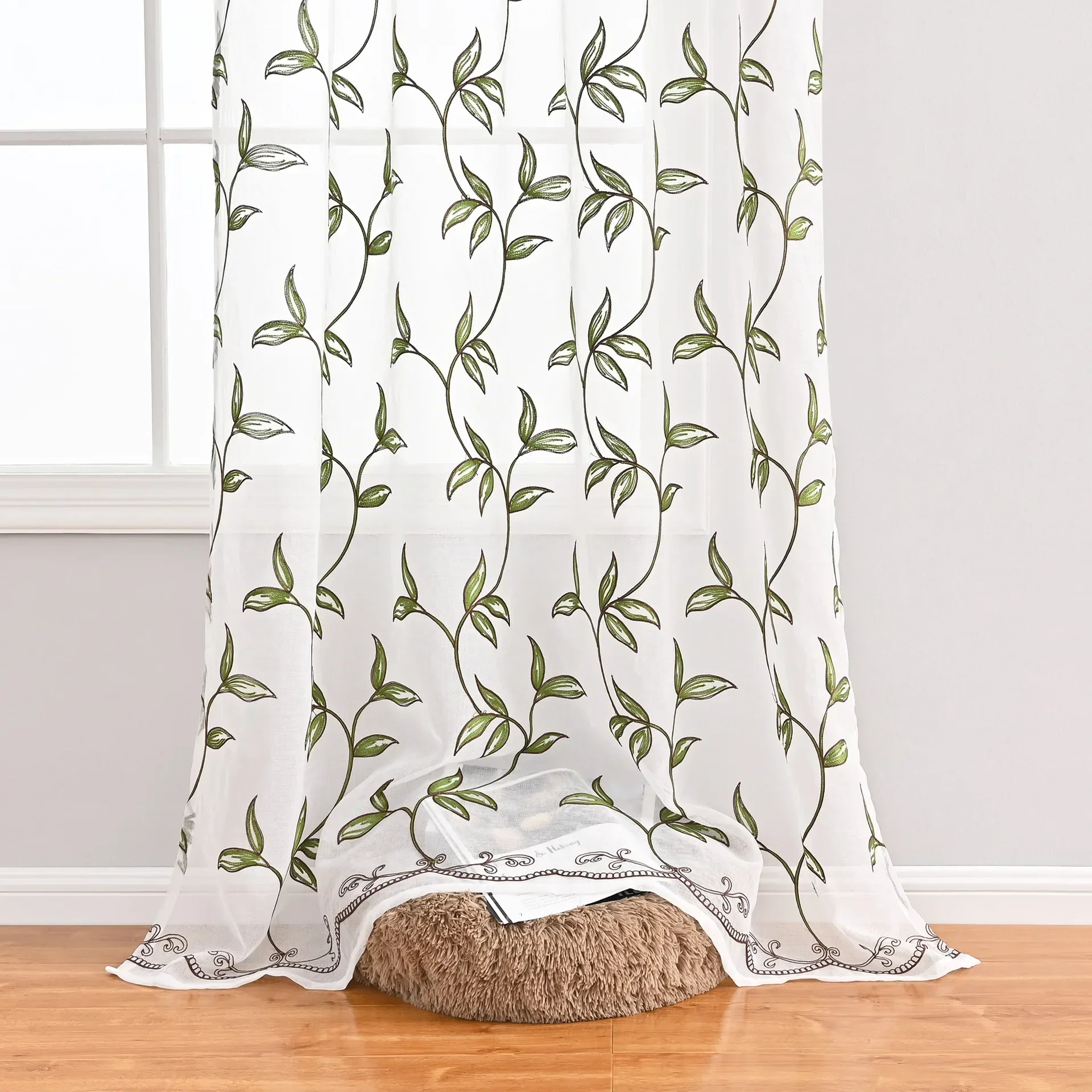 NH4032curtain vine leaves embroidered gauze bay window sand curtain white translucent embroidered gauze