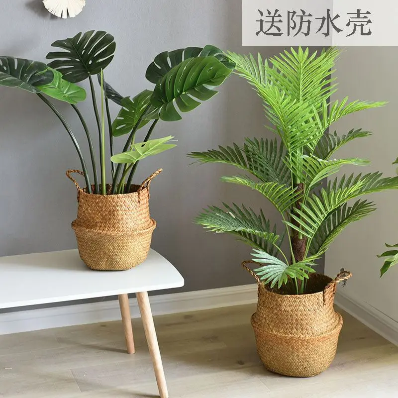 Foldable Nordic Woven Flower Pot Space Saving Large Light Luxury Basket for Home Garden Decor