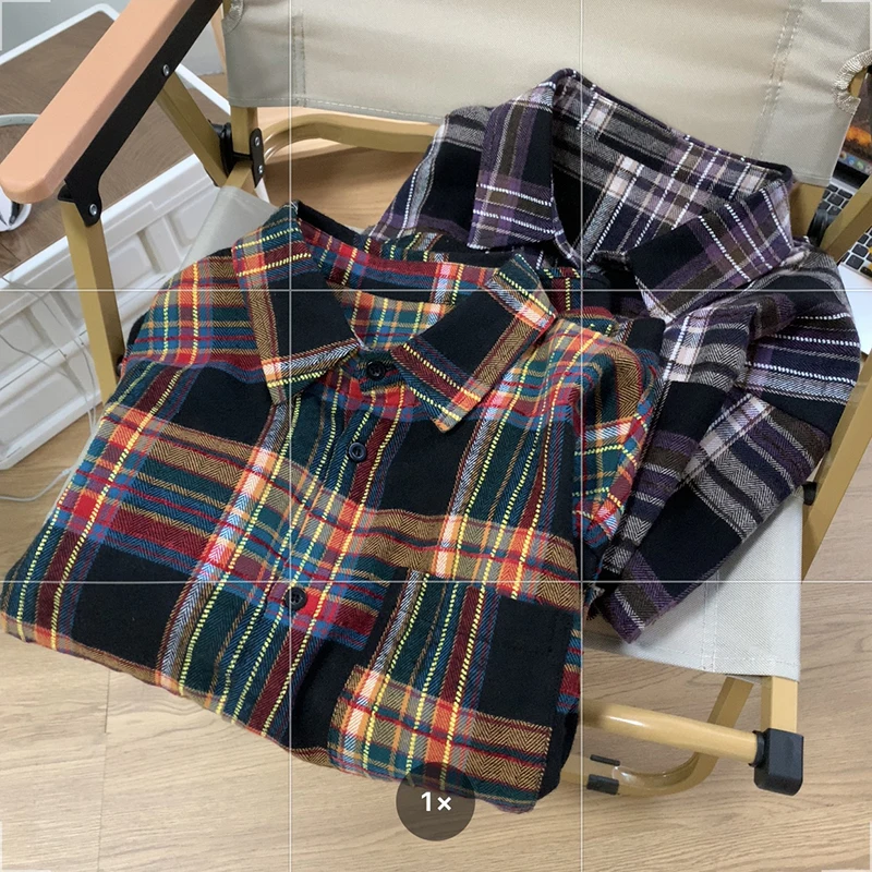 2024 Autumn Oversized Plaid Shirt Retro Long Sleeve Single-breasted Cardigan Loose Fit Turn-down Collar Shirt Men Women Blouse