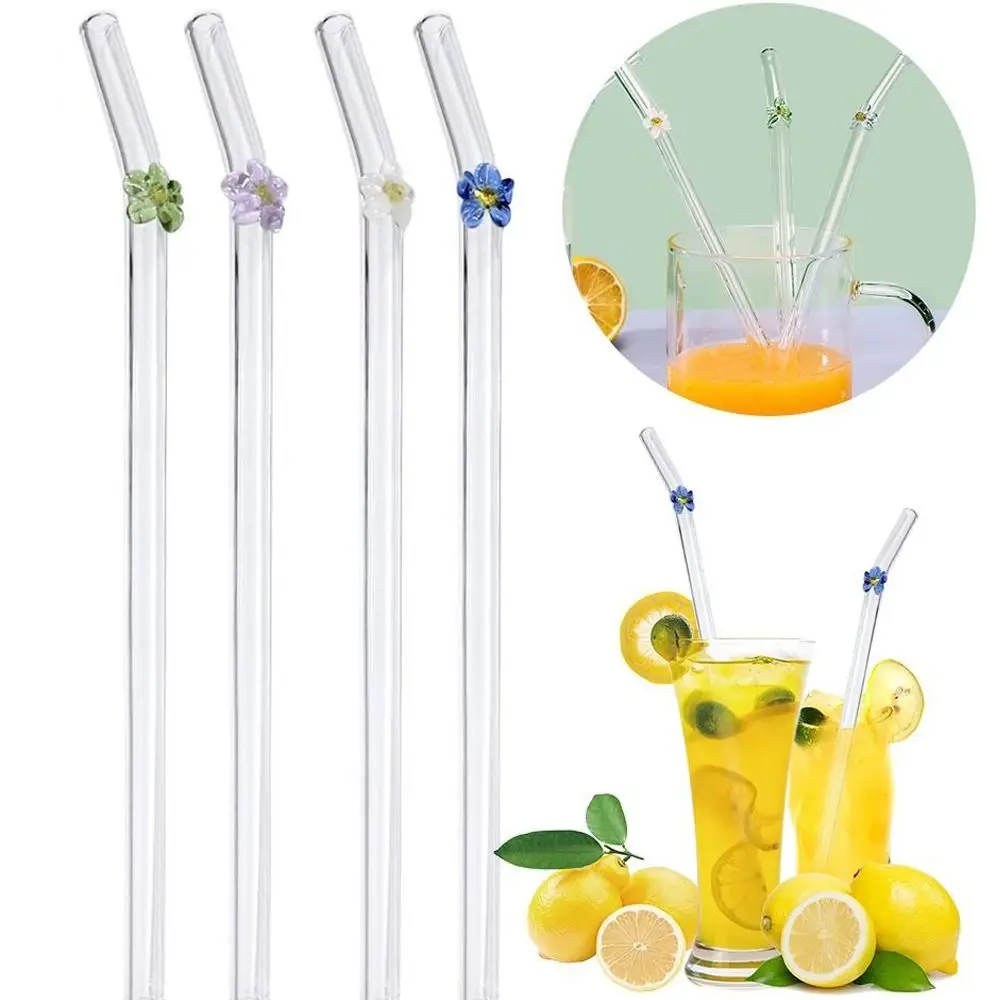 Glass Flower Glass Straws Reusable Transparent Drinking Straw Drinkware Heat-resistant Straight Bend Straws for Bar Accessories