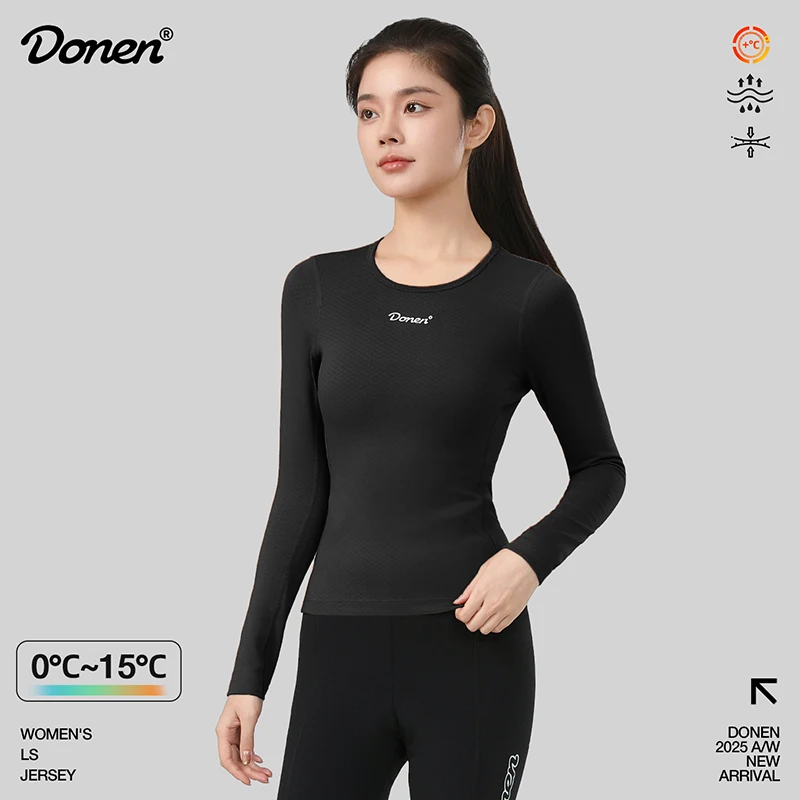 

Велосипедная майка DONEN с длинным рукавом для женщин, осенняя, флисовая, теплая, быстросохнущая, верхняя одежда для MTB и шоссейных велосипедов, облегающая, тонкая.