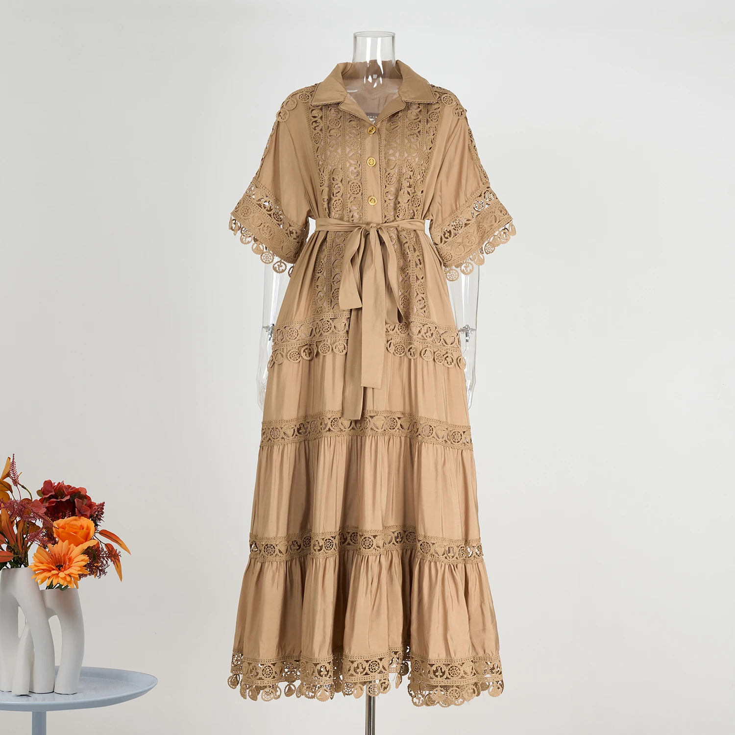 ชุดเดรสยาว Maxi เสื้อผู้หญิง 2025 ฤดูร้อนวันหยุดลูกไม้เย็บปักถักร้อยผ้าฝ้ายหลวมขนาดใหญ่ Hollow OUT ชุดแต่งงานสีขาว