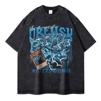 Anime Yu Gi Oh T Shirts Men Women Dark Magician Girl Vintage Washed T-shirt Black Magician Retro Streetwear Short Sleeve Tops