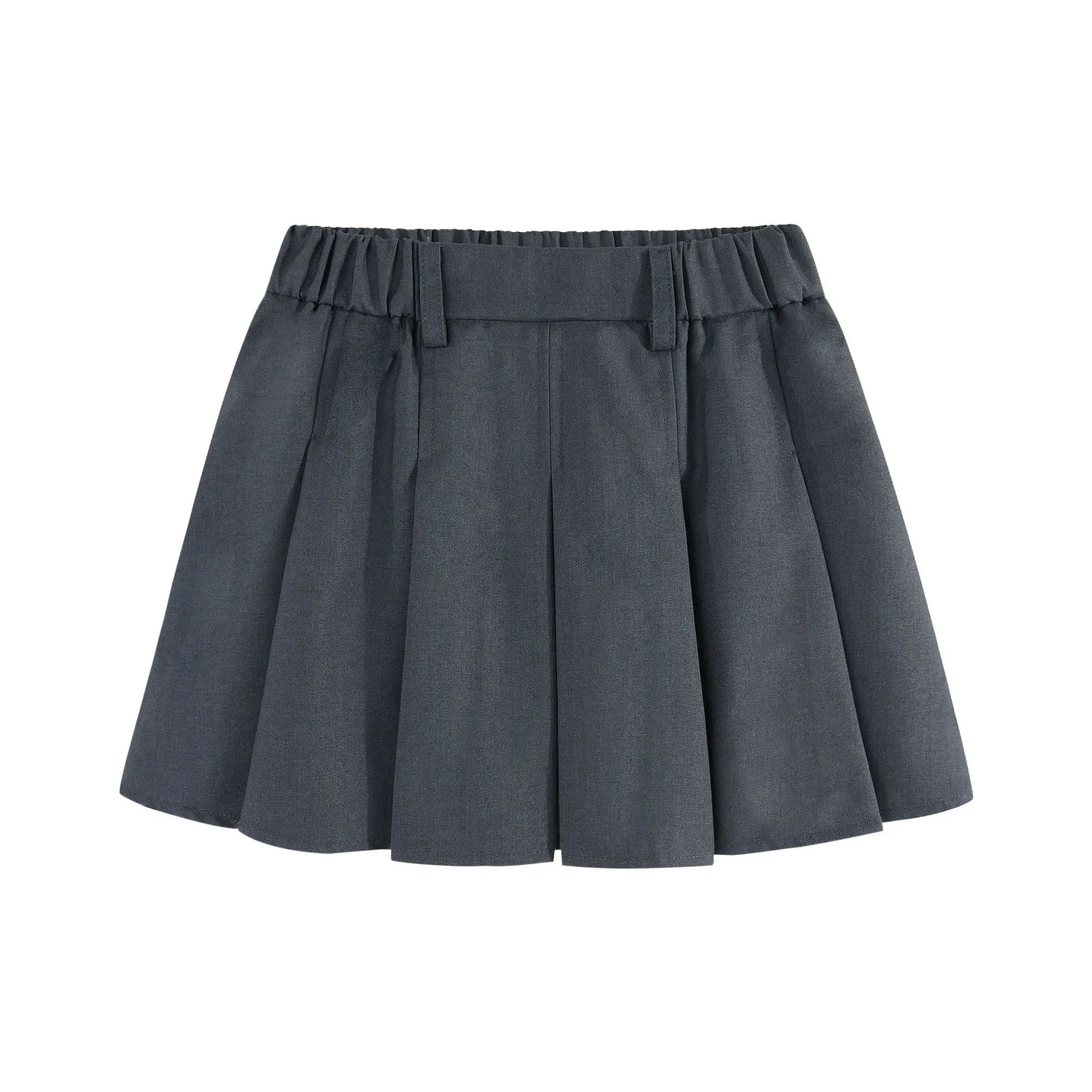 Teen Girls Formal Blazer Skirt Wrinkle Resistant Pleated Grey Elastic Waist Kids Preppy School Uniform Daily Wear 4-14Y Grey