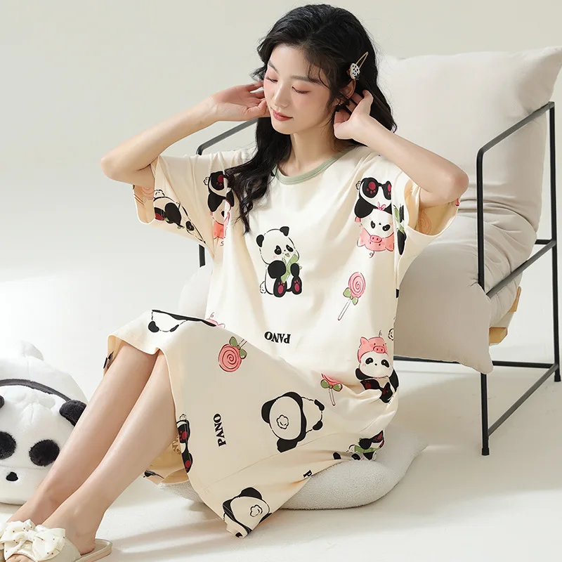 

Nightdress Summer New Nightdress Women's Thin Panda Print Casual Sweet Pregnant Women Loose Plus Size Home Wear Clothing