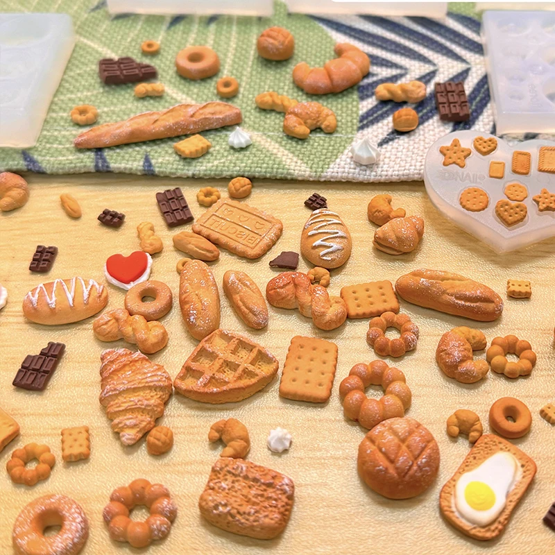 Mini Biscuit Bread Donuts Silicone Mold DIY Food Dessert Toy Pottery Clays Resin Art Mold Cake Decoration Doll House Accessories