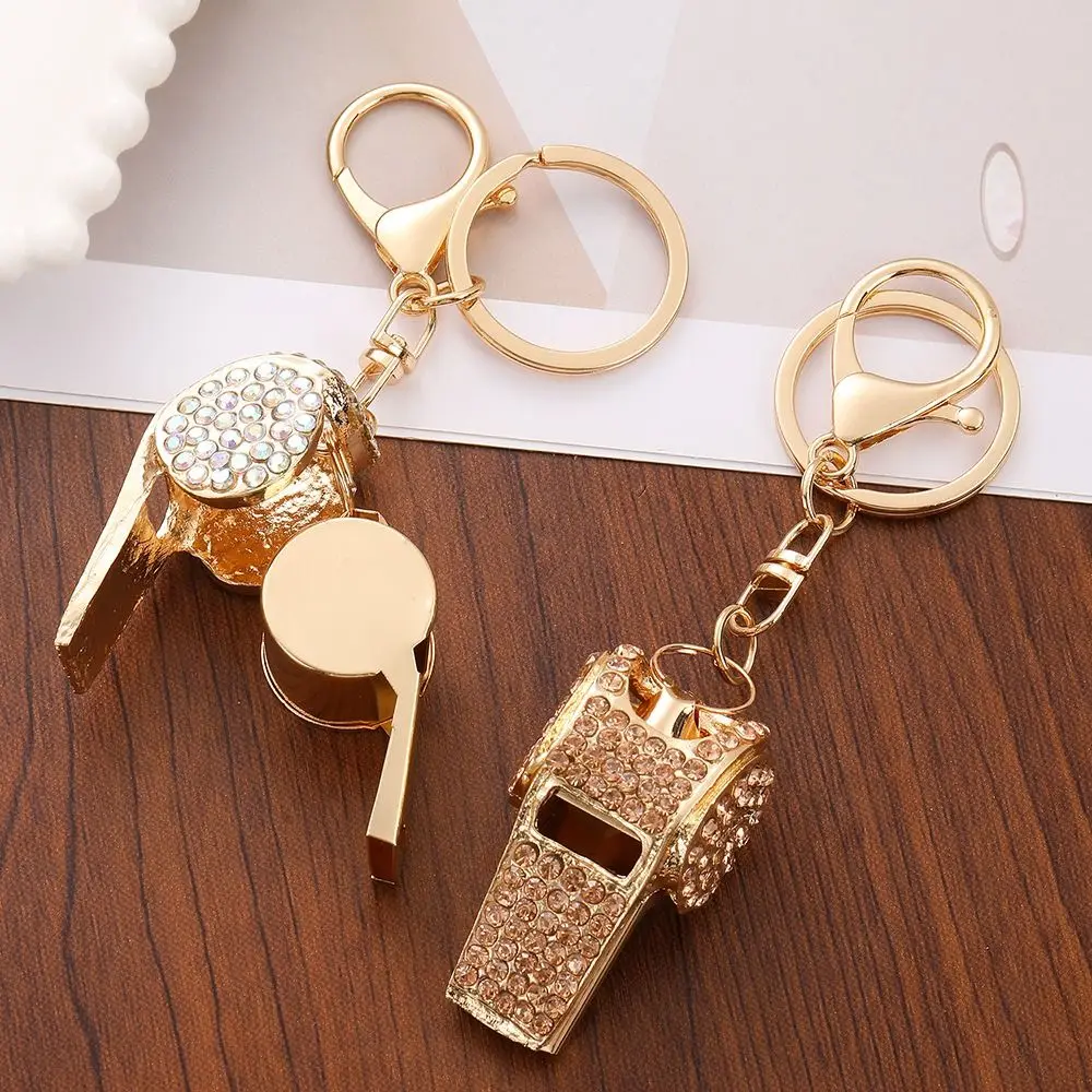 

Luxury Rhinestones Whistle Keychain Waterproof Blingbling Metal Whistle Key Chain Wear-resistant Fashion Shining Whistle Pendant