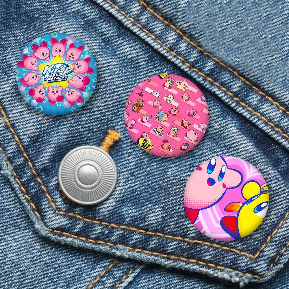 Pink Cute K-Kirbyes Tinplate Pin Button Custom Anime Role Old-school Brooch Cartoon Collar Badge Jewelry Gift Fans
