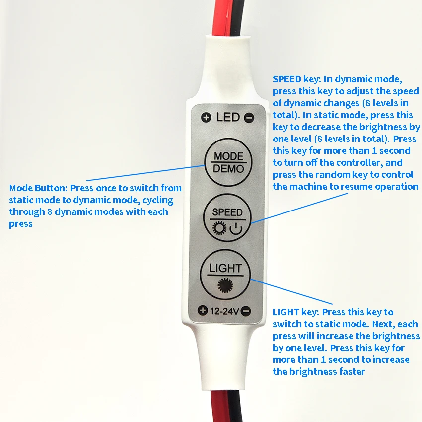

5Pcs Mini 12V LED Light Dimming 3 Keys Controller Dimmer Driver Switch Control Led Strip Light 3-Key Monochrome Flashing