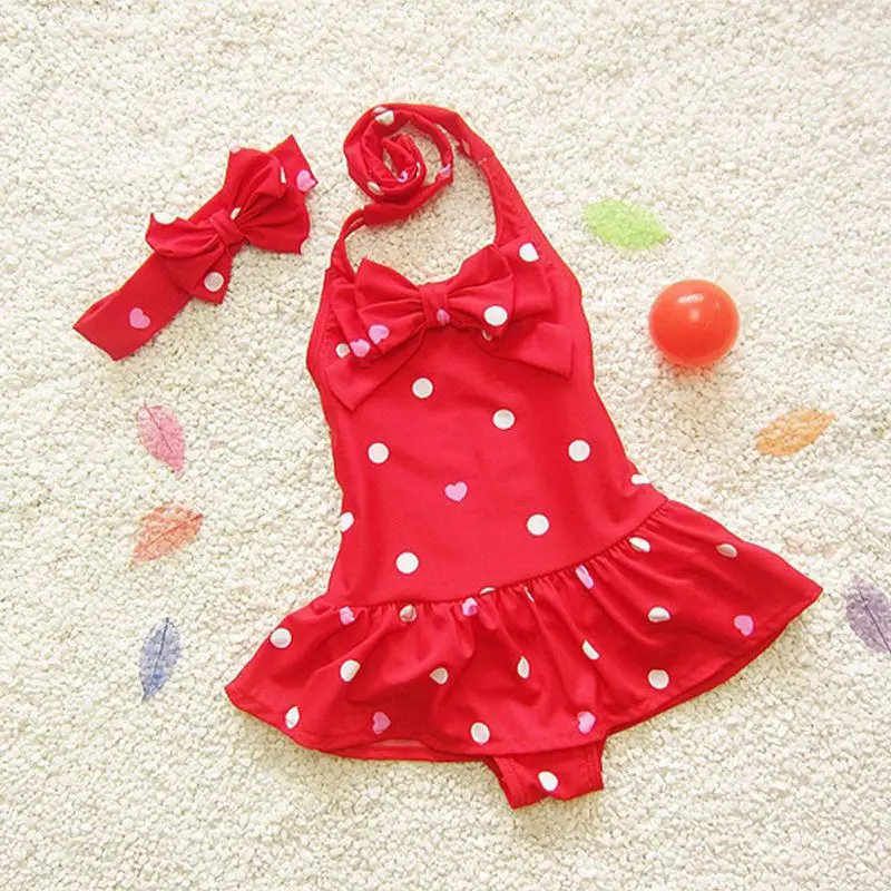 1-5T Baby Girls Swimwear Girls Beach Swimwear One Pieces Swimming Suit Baby Bodysuits + Bow Tie Headband Lovely Swim Clothes