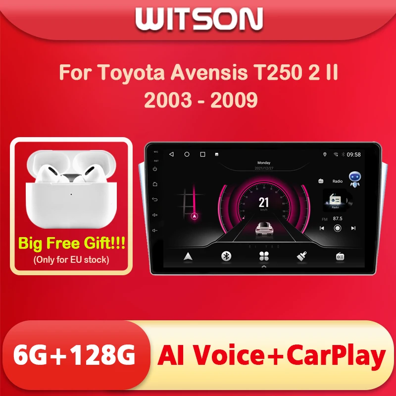 

WITSON 9 inch BIG SCREEN Android 11 AI VOICE 2 Din in Dash Car radio For TOYOTA AVENSIS 2005 2006 2007 6RAM 128ROM auto stereo