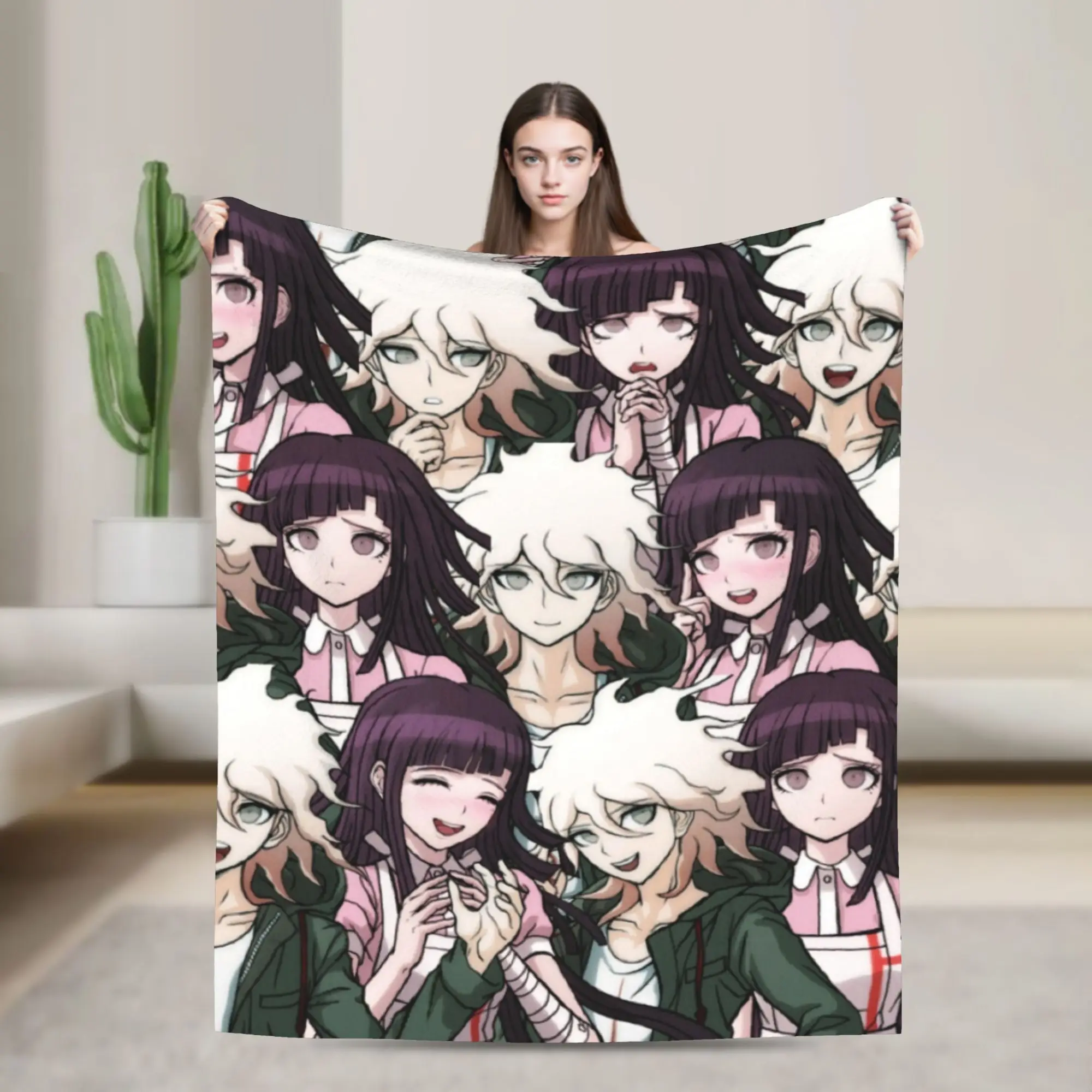 Nagito Komaeda Coral Fleece Plush Throw Blanket Danganronpa Blankets for Bedding Office Lightweight Thin Plush Thin Quilt,
