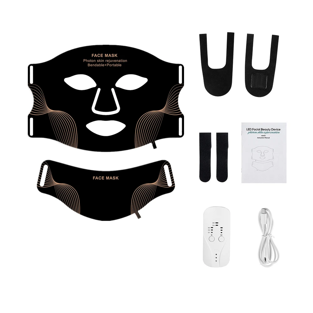 Siliconen LED-masker Gezicht met nek 7-kleuren LED Foton Rood licht Infraroodtherapie Flexibel gezichtsmasker Reparatie Huid Draadloos gebruik