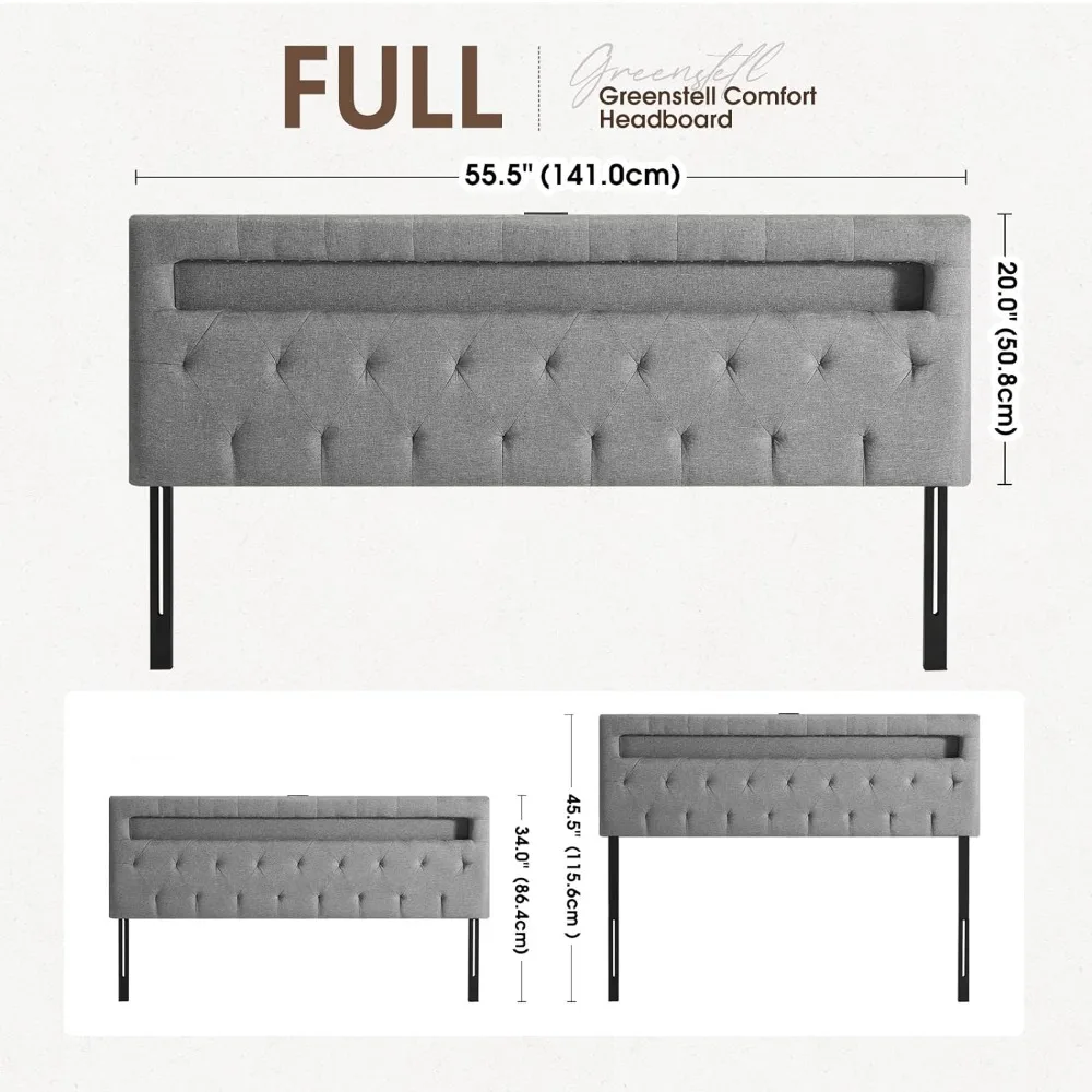 Headboard for Full Size Bed with 60,USB&Type C Post,Height Adjustable,Wall Mounted Head Boards,Sturdy&Stable,Comfortable,